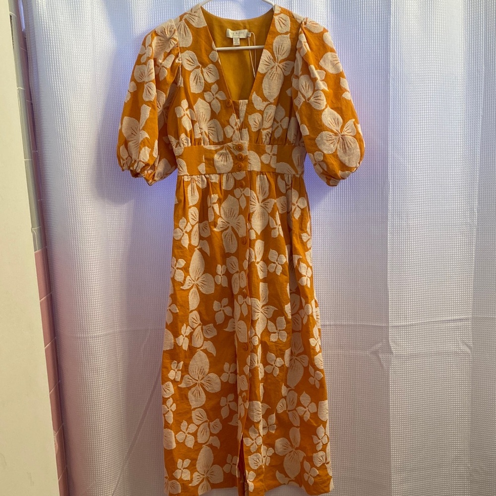 TED BAKER CINTHY BUTTON FRONT JACQUARD DRESS, DARK ORANGE - Picture 2 of 11